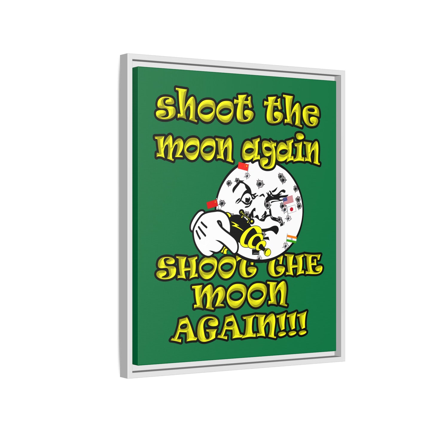 shoot the moon again - framed canvas art (dark green)