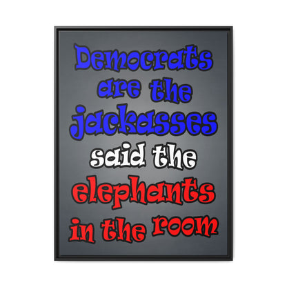 donkeys and elephants - framed canvas art (grey-light grey)