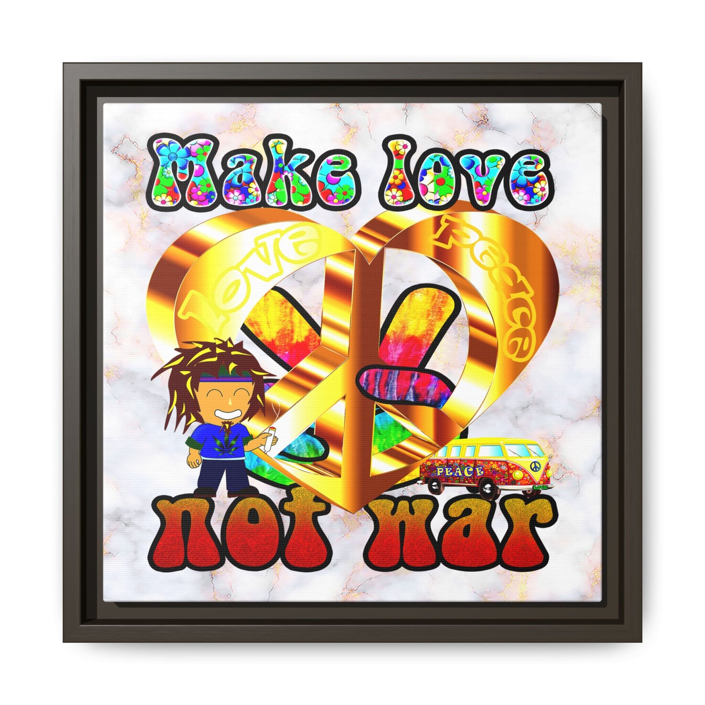 love peace - framed canvas art (white marble)