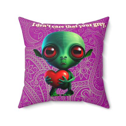 I don't care that your grey - Faux Suede Square Pillow - (pink swirl)