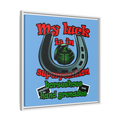 my luck - framed canvas art (light blue)
