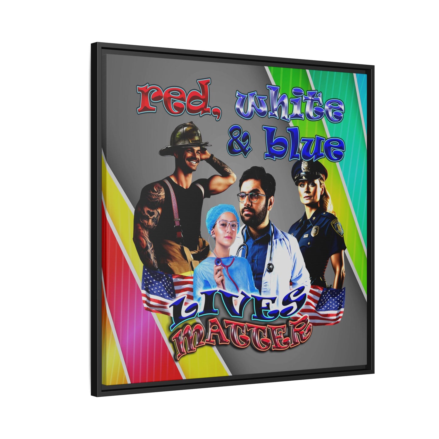 rw&b lives matter - framed canvas art (rainbow split)