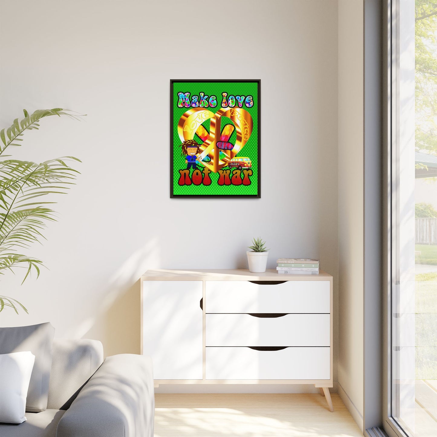 love peace - framed canvas art (logo green)