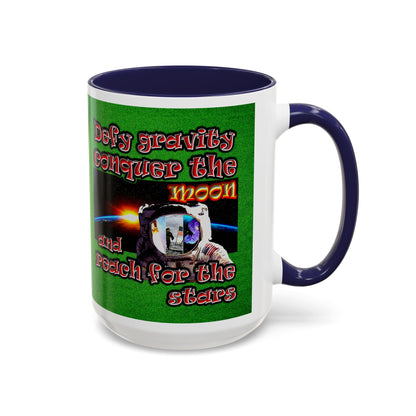 defy conquer reach - Accent Mug (green turf)