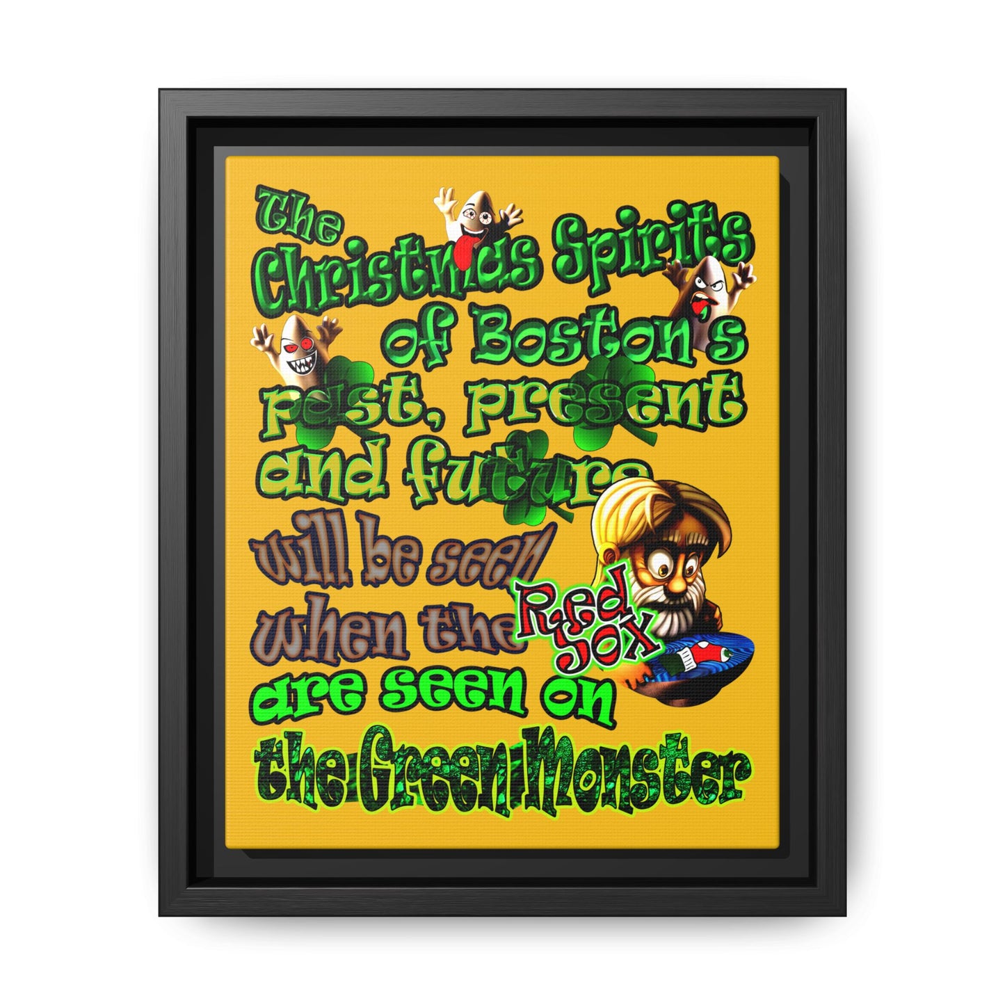 christmas spirits of boston - framed canvas art (yellow)