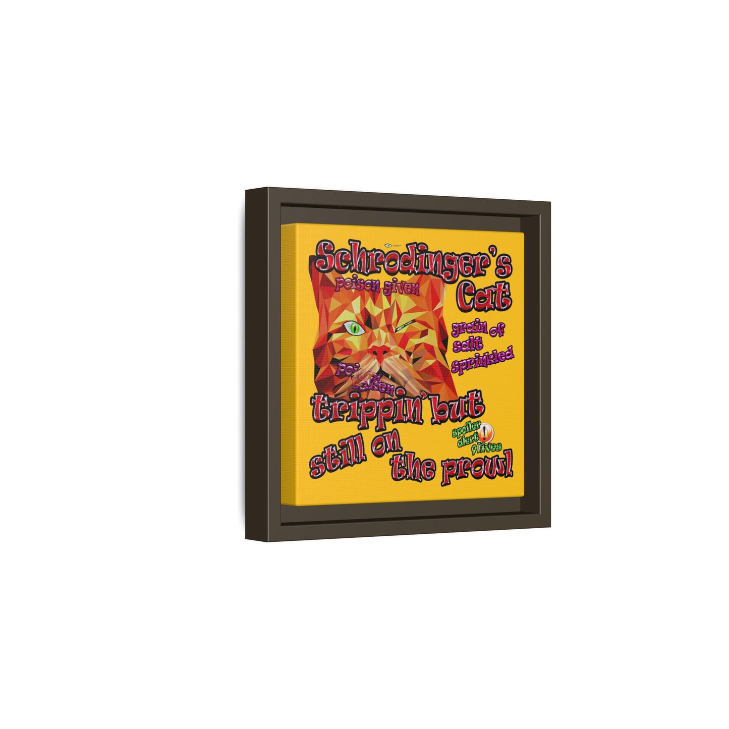 schrodinger's cat - framed canvas art (yellow)