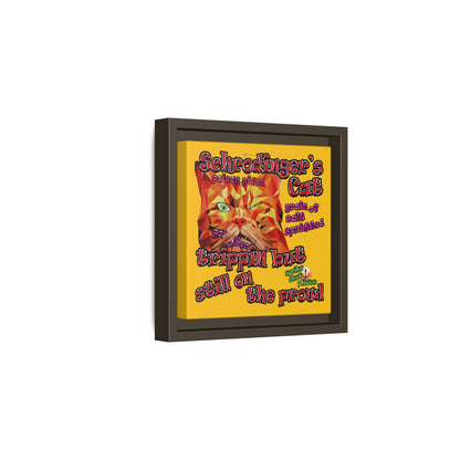 schrodinger's cat - framed canvas art (yellow)