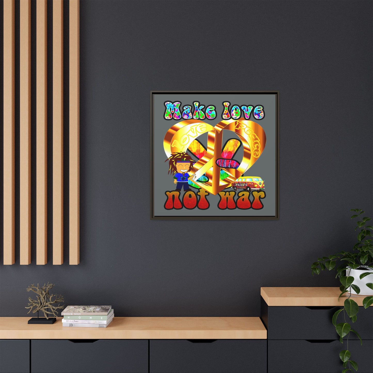 love peace - framed canvas art (dark grey)