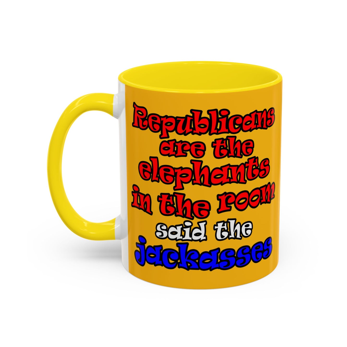 donkeys and elephants - Accent Mug (yellow)