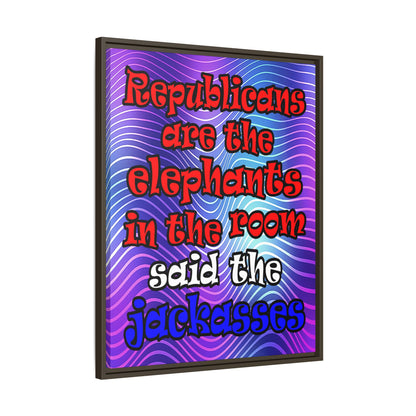 donkeys and elephants - framed canvas art (purple wave)