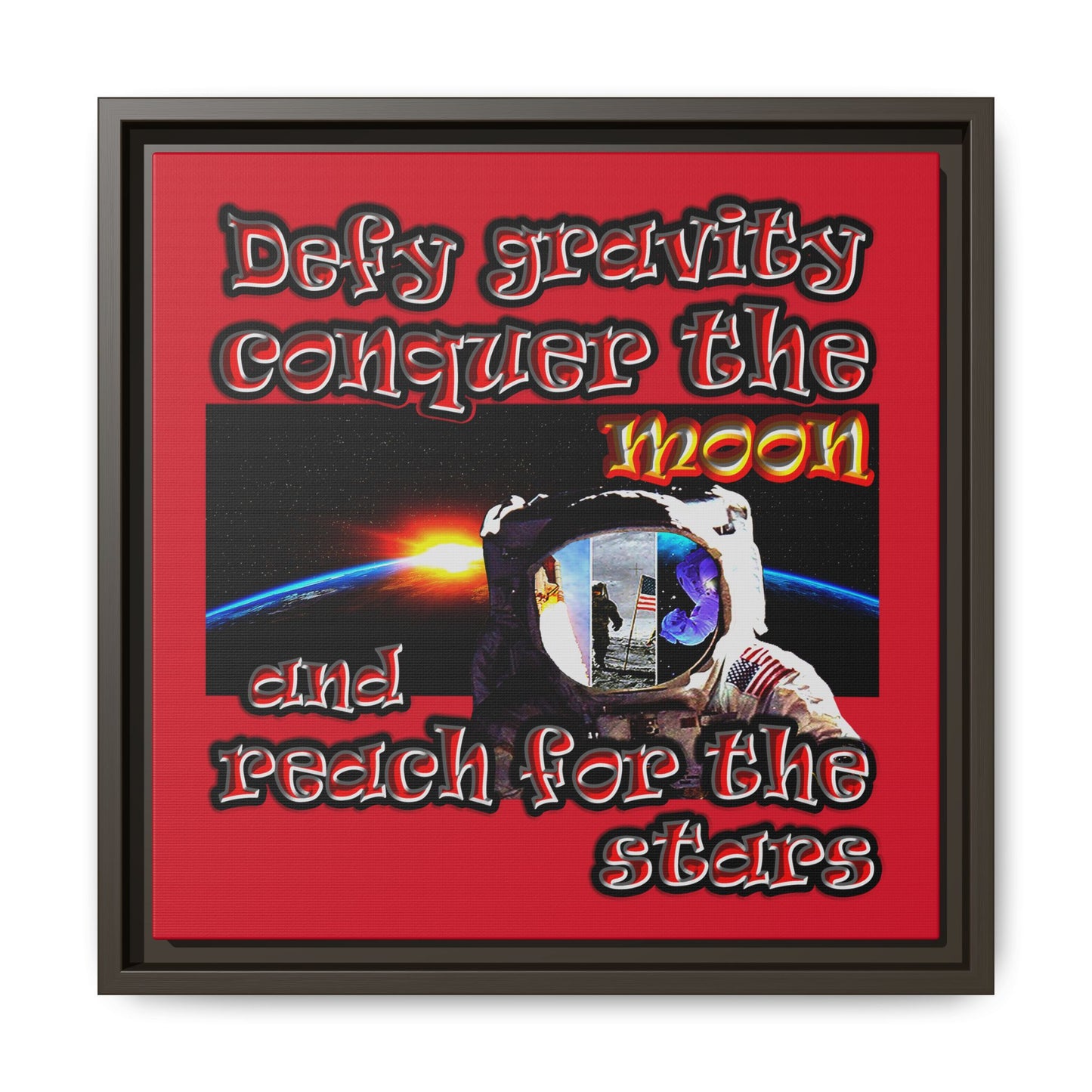 defy conquer reach - framed canvas art (dark red)