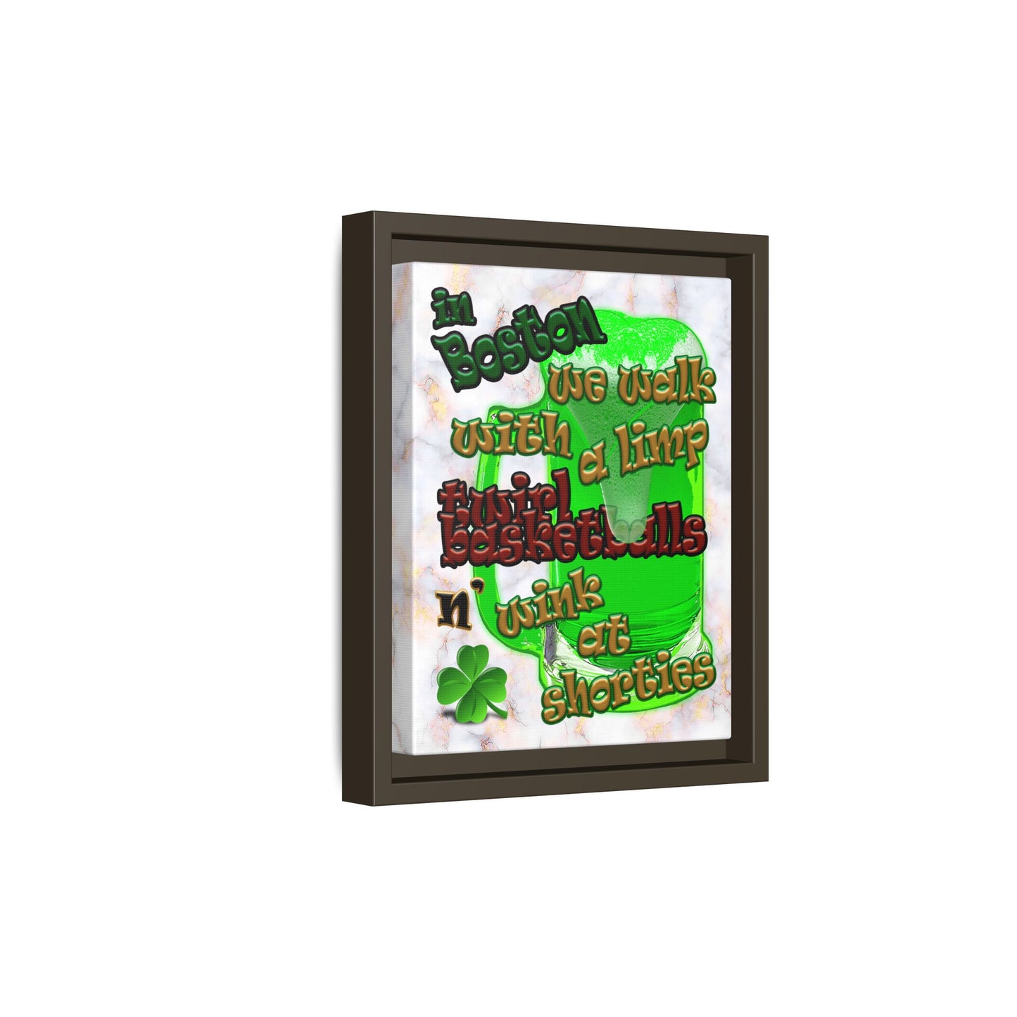 celtics logo - framed canvas art (white marble)