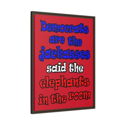 donkeys and elephants - framed canvas art (dark red)