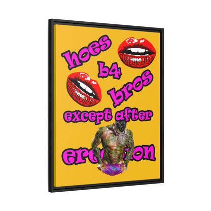 hoes b4 bros - framed canvas art (yellow)