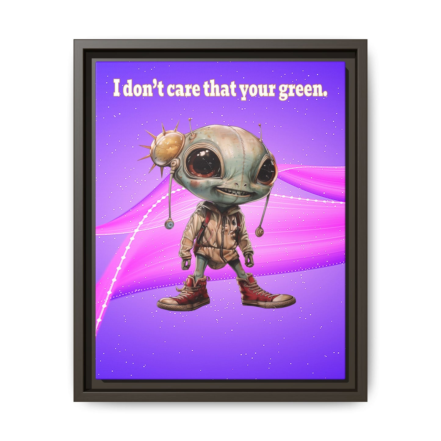 I don't care that your green - framed canvas art (purple-pink wave)