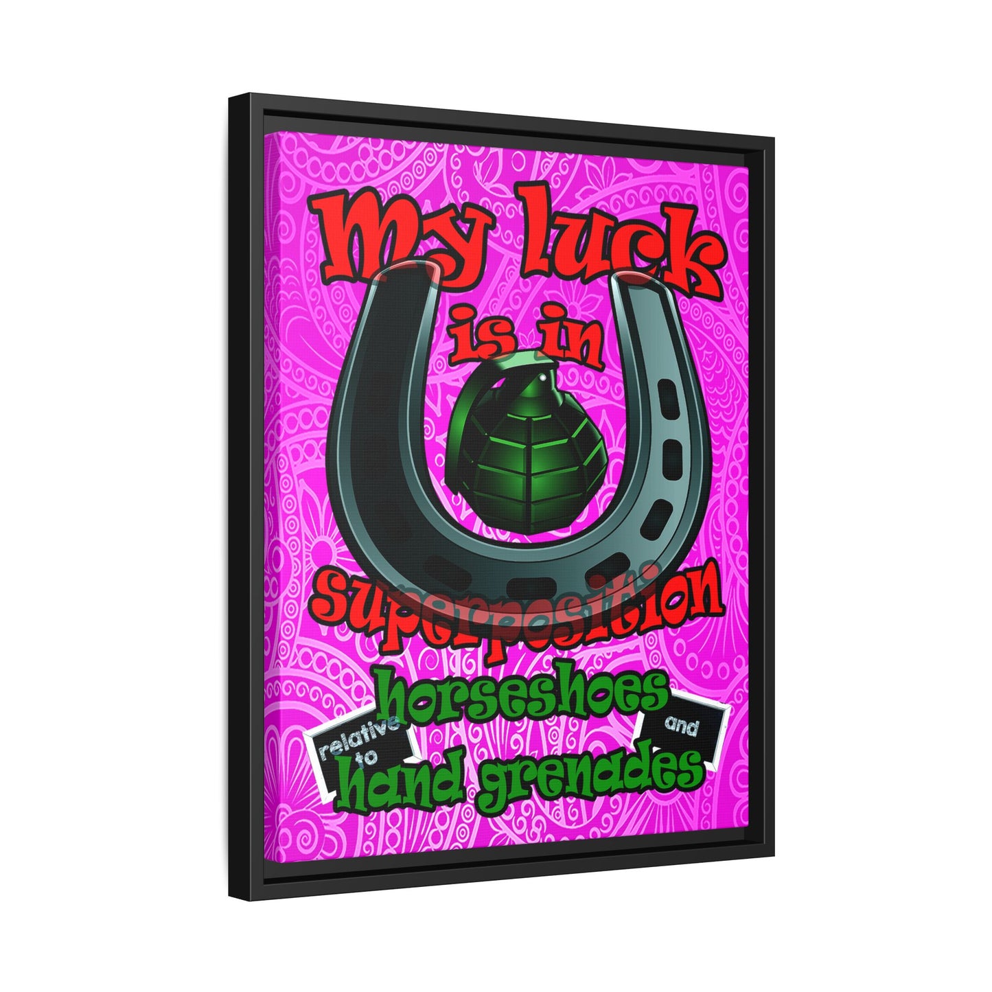 my luck - framed canvas art (pink swirl)