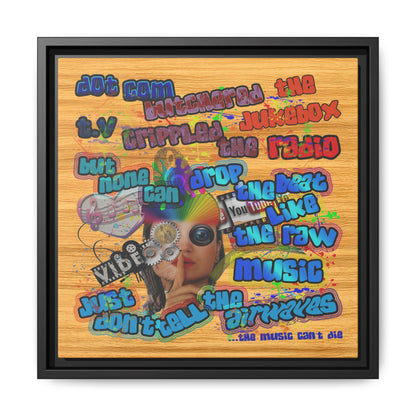 drop the beat - framed canvas art (butterscotch wood finish)