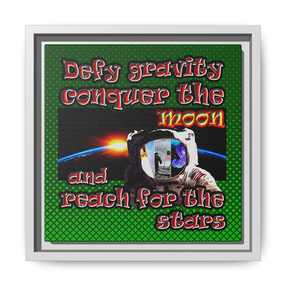 defy conquer reach - framed canvas art (logo green)