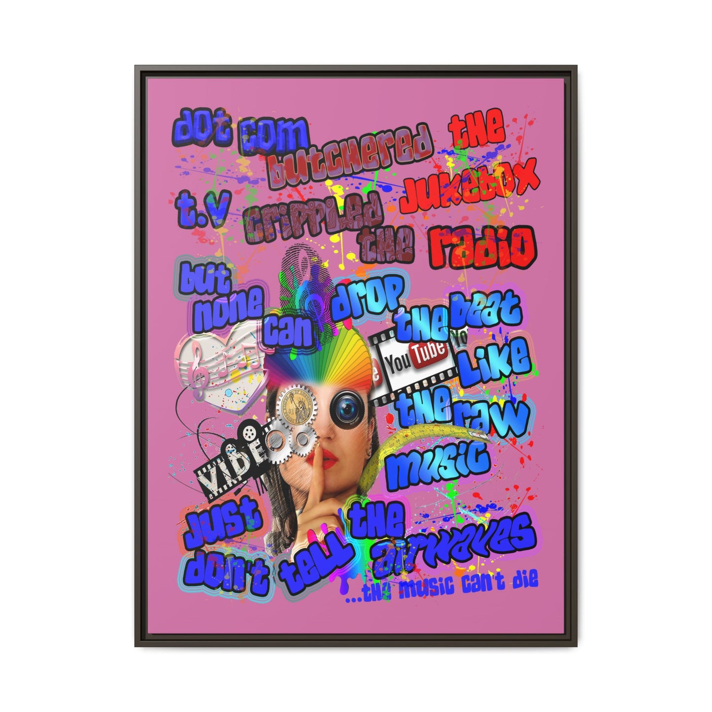 drop the beat - framed canvas art (light pink)