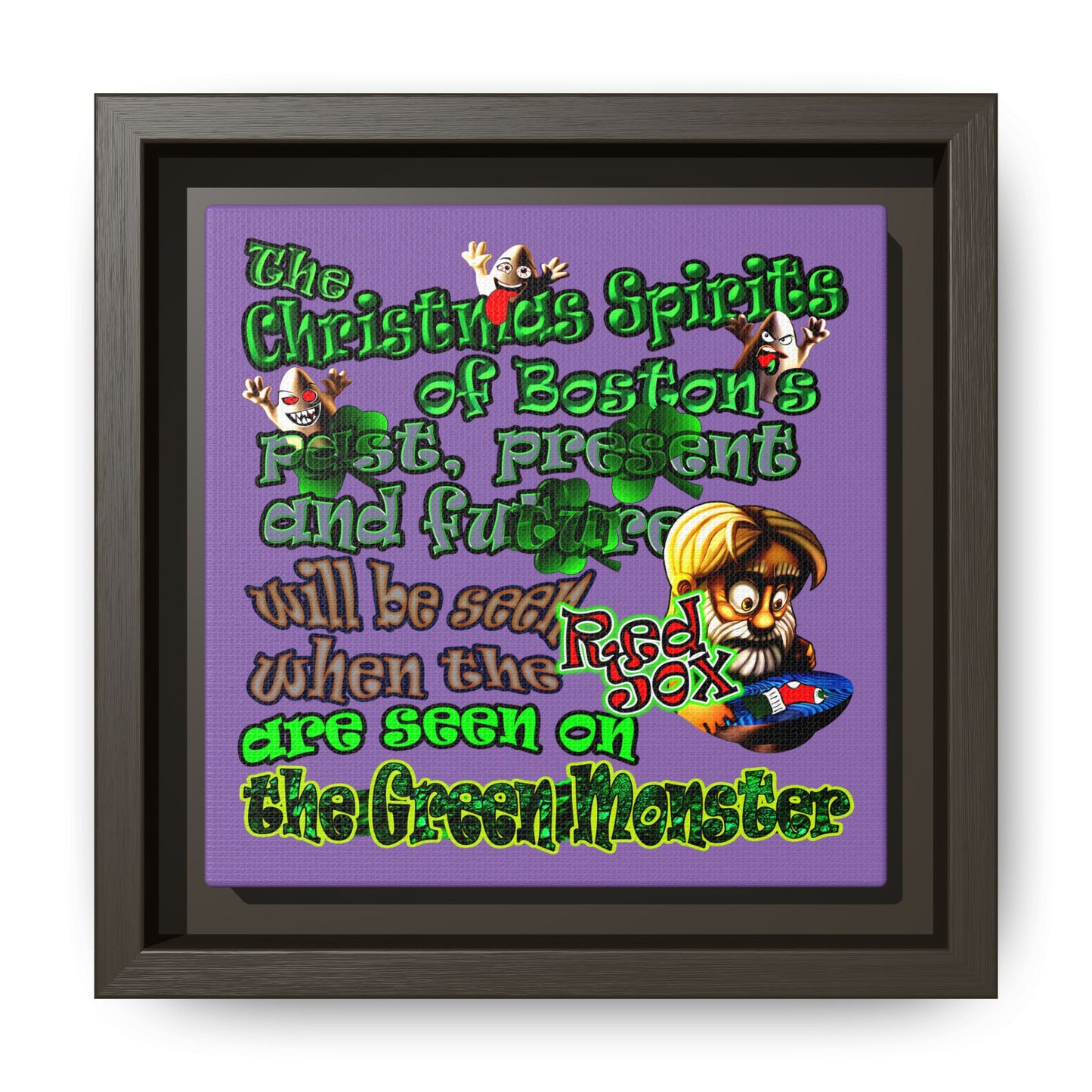 christmas spirits of boston - framed canvas art (light purple)