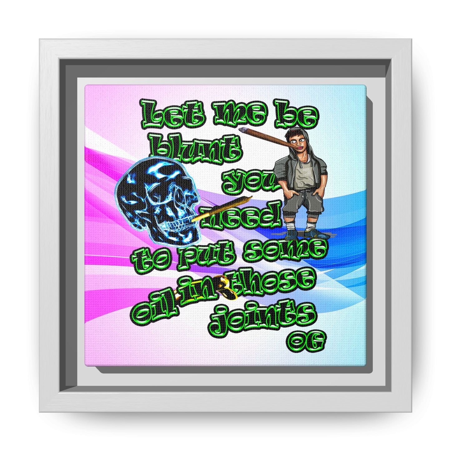 og - framed canvas art (light blue-pink wave)