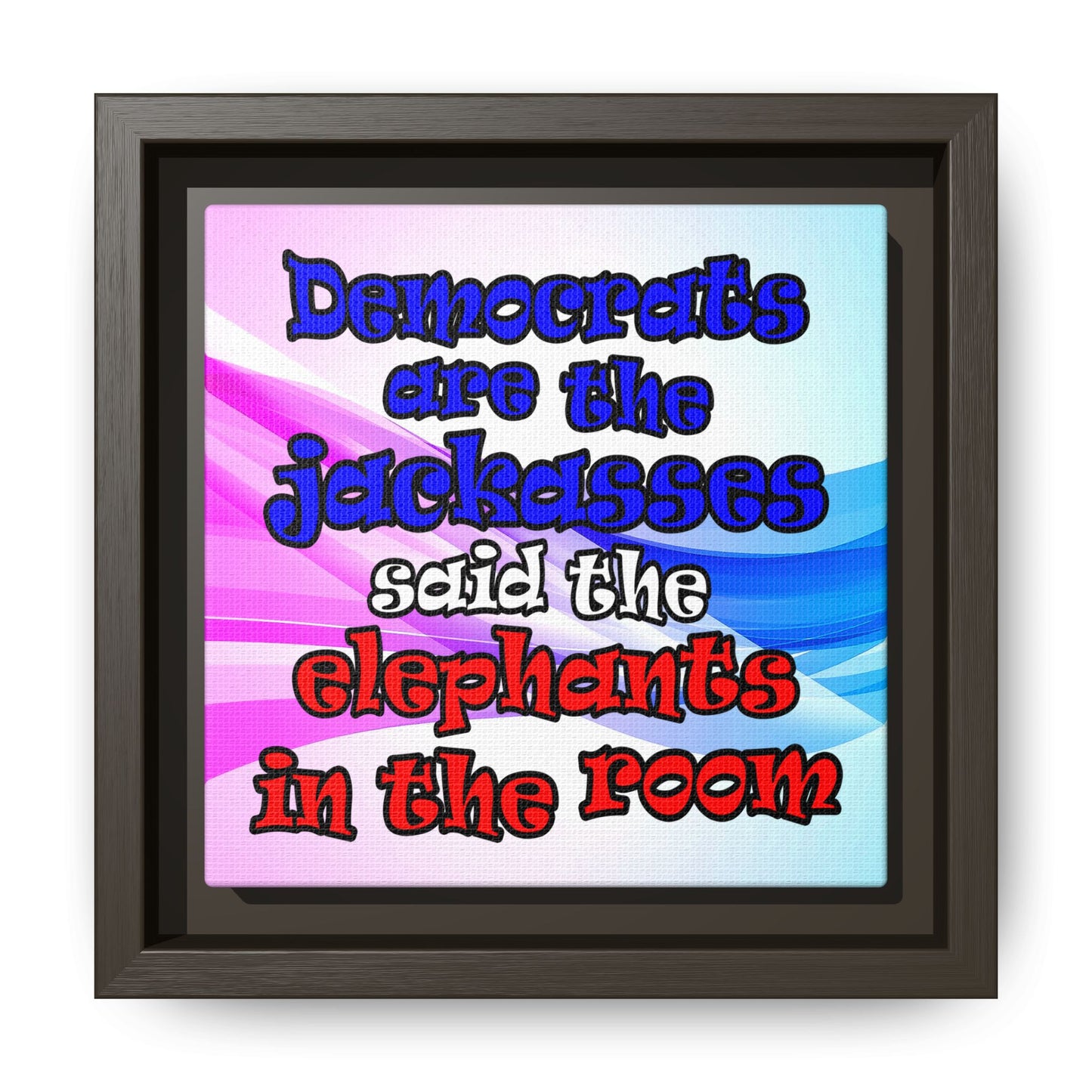 donkeys and elephants - framed canvas art (light blue-pink wave)