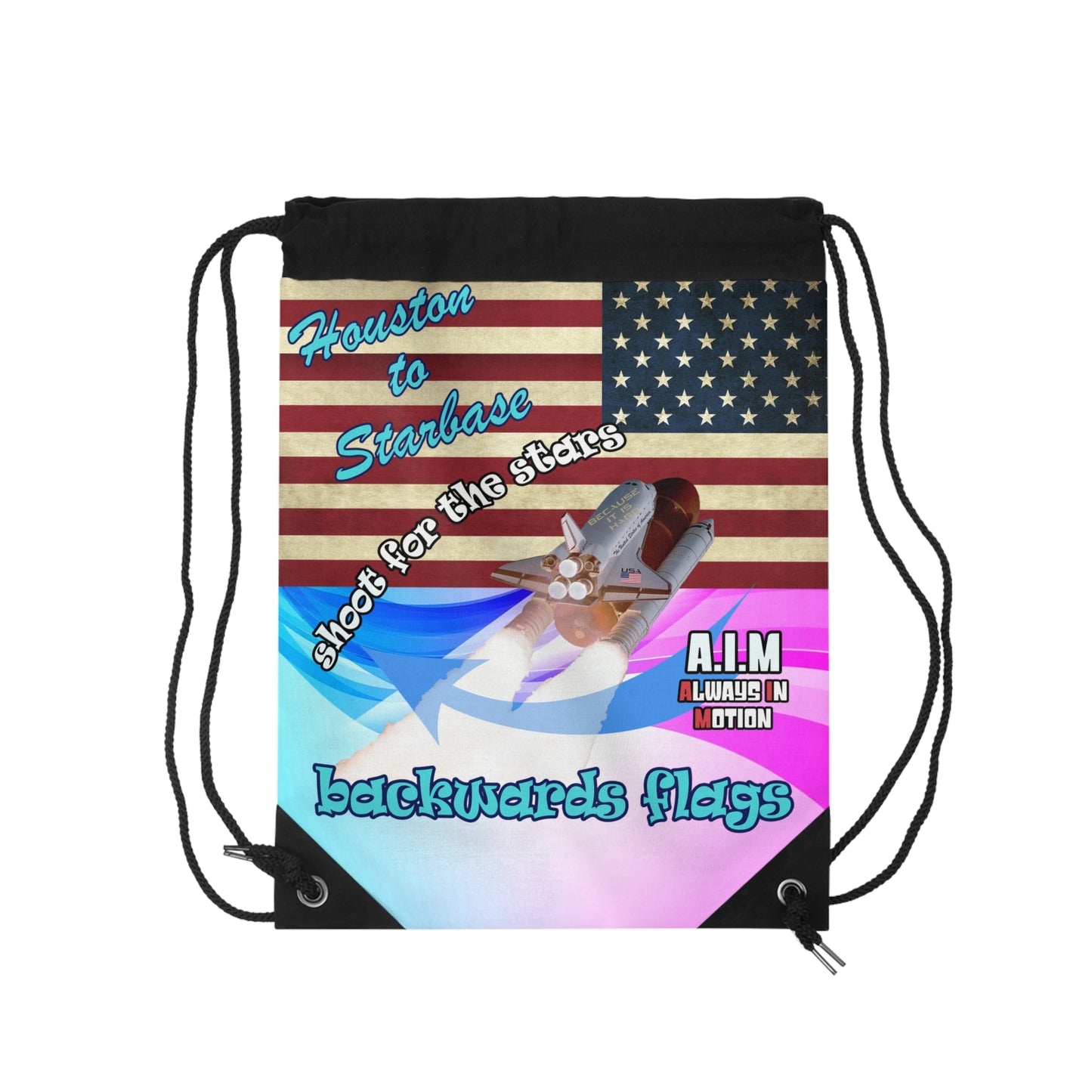 shoot for the stars - Drawstring Bag (light blue-pink wave)