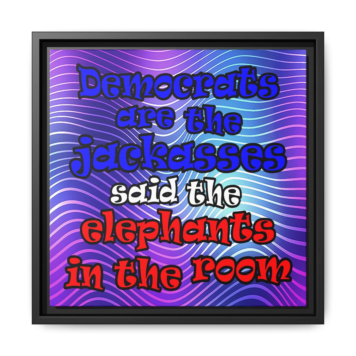 donkeys and elephants - framed canvas art (purple wave)