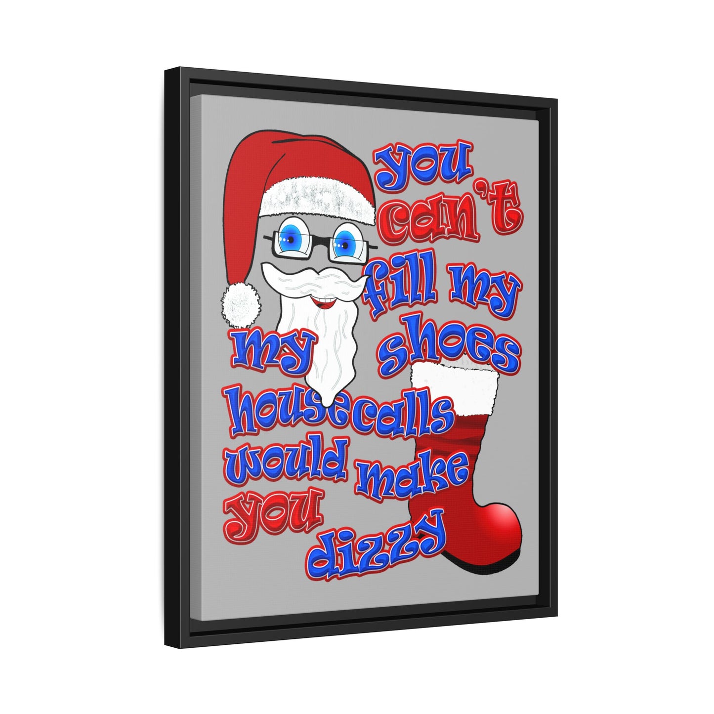 santa's shoes - framed canvas art (light grey)