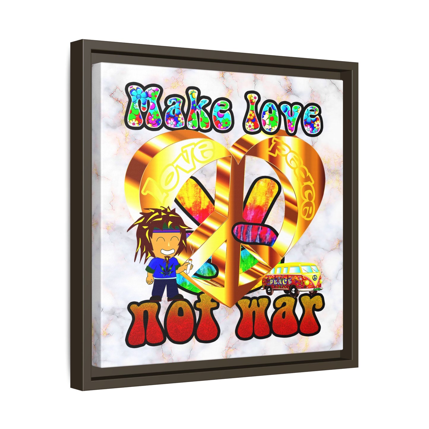 love peace - framed canvas art (white marble)