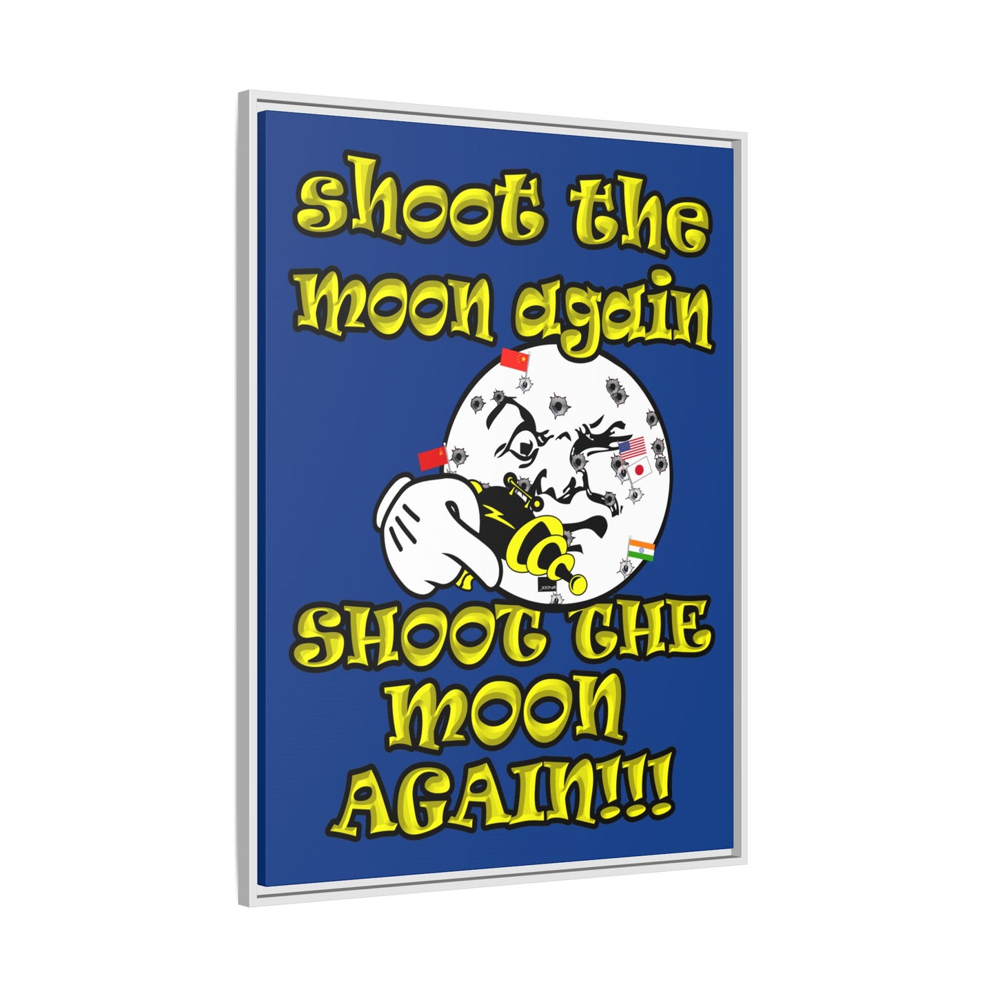 shoot the moon again - framed canvas art (dark blue)