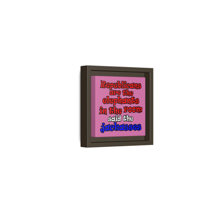 donkeys and elephants - framed canvas art (light pink)