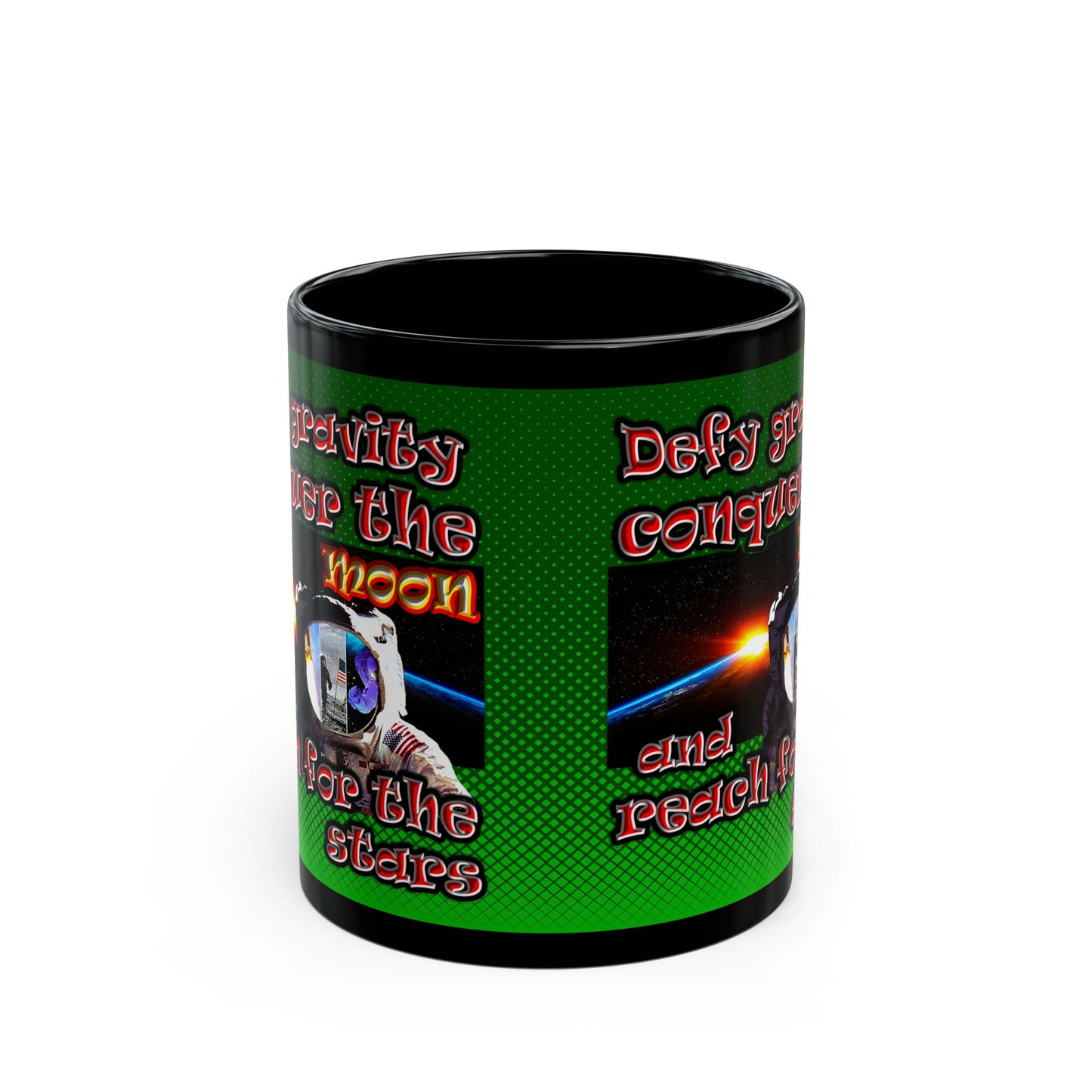 defy conquer reach - Black Mug (logo green)