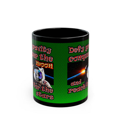 defy conquer reach - Black Mug (logo green)