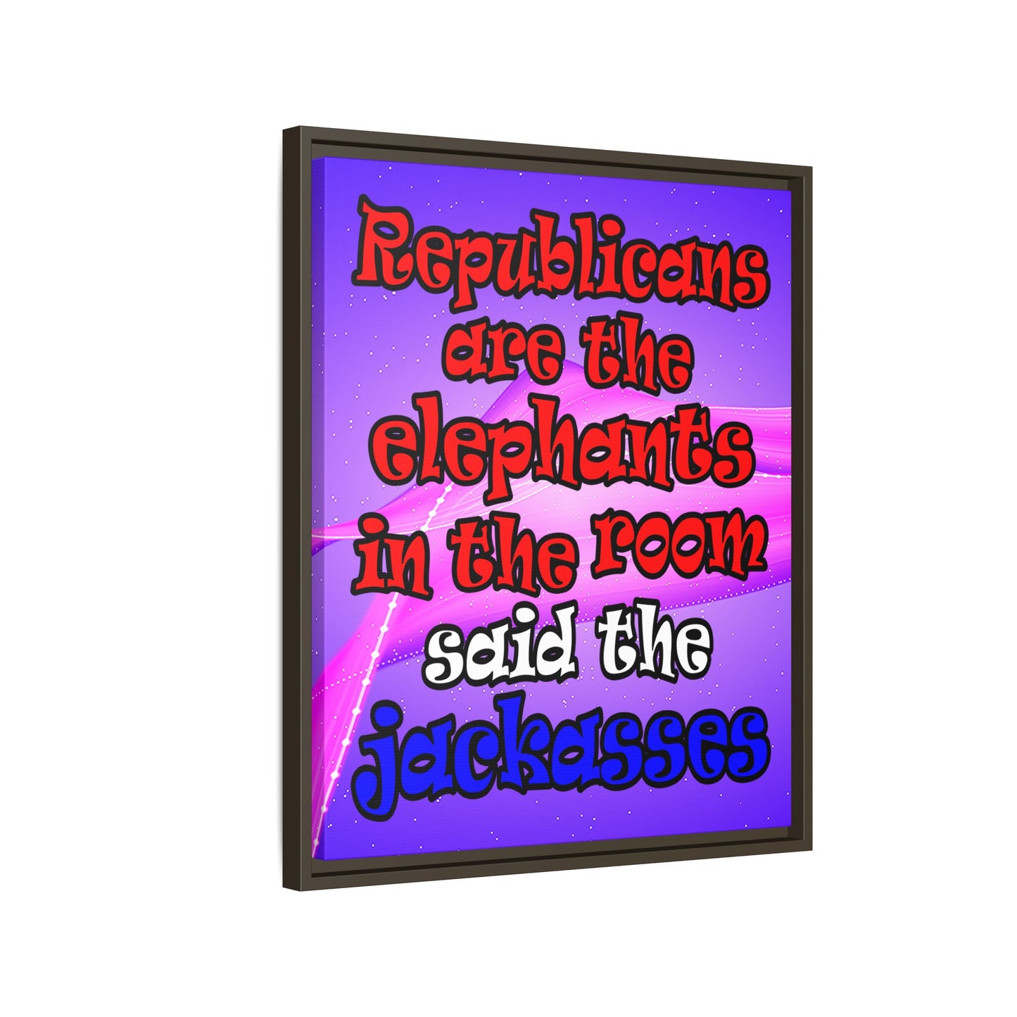 donkeys and elephants - framed canvas art (purple-pink wave)