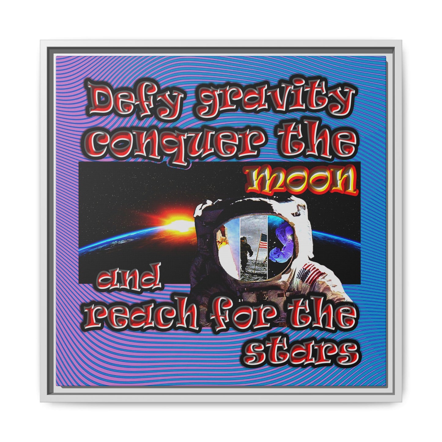 defy conquer reach - framed canvas art (light blue-purple wave)