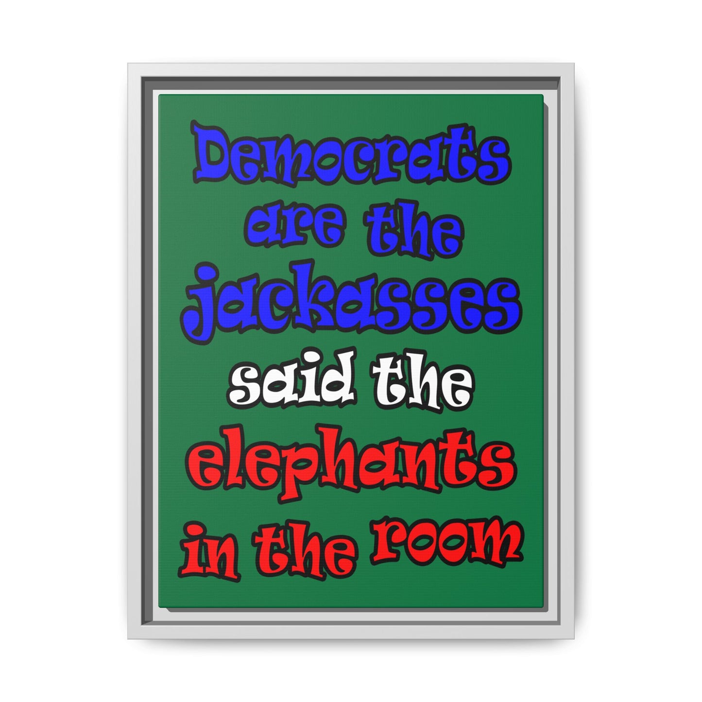 donkeys and elephants - framed canvas art (dark green)