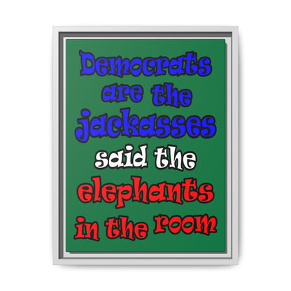 donkeys and elephants - framed canvas art (dark green)
