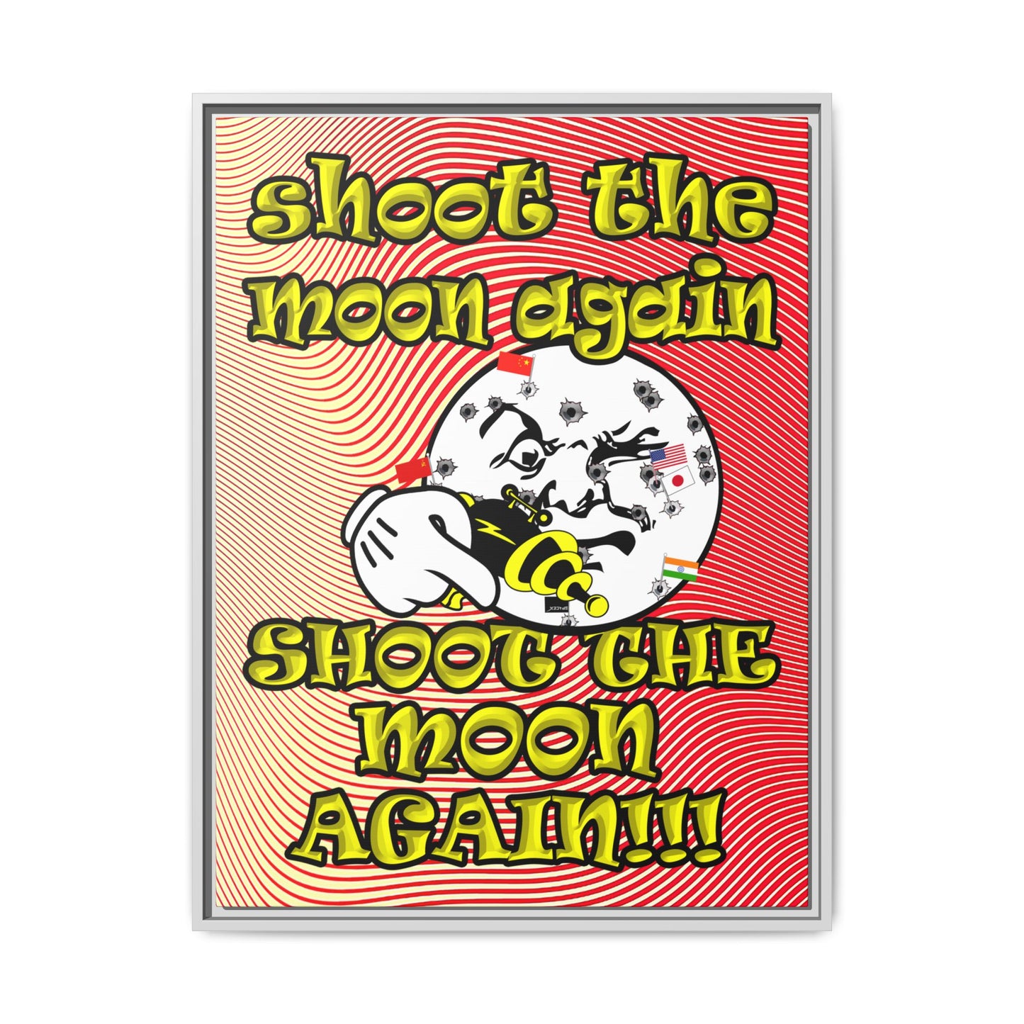 shoot the moon again - framed canvas art (yellow-orange wave)