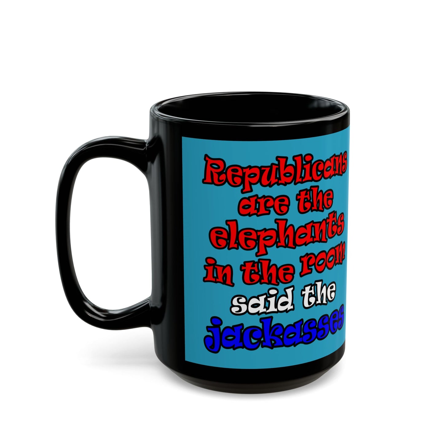 donkeys and elephants - Black Mug (turquoise)