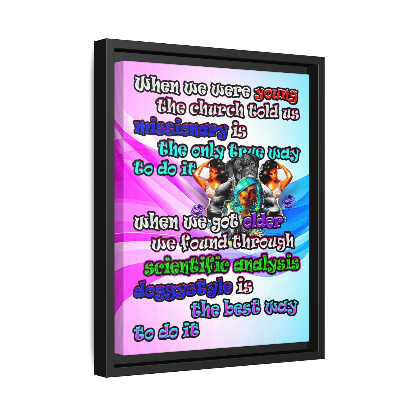 doggystyle - framed canvas art (light blue-pink wave)
