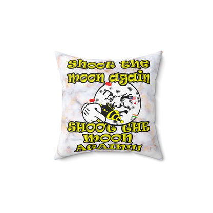 shoot the moon again - Spun Polyester Square Pillow - (white marble)