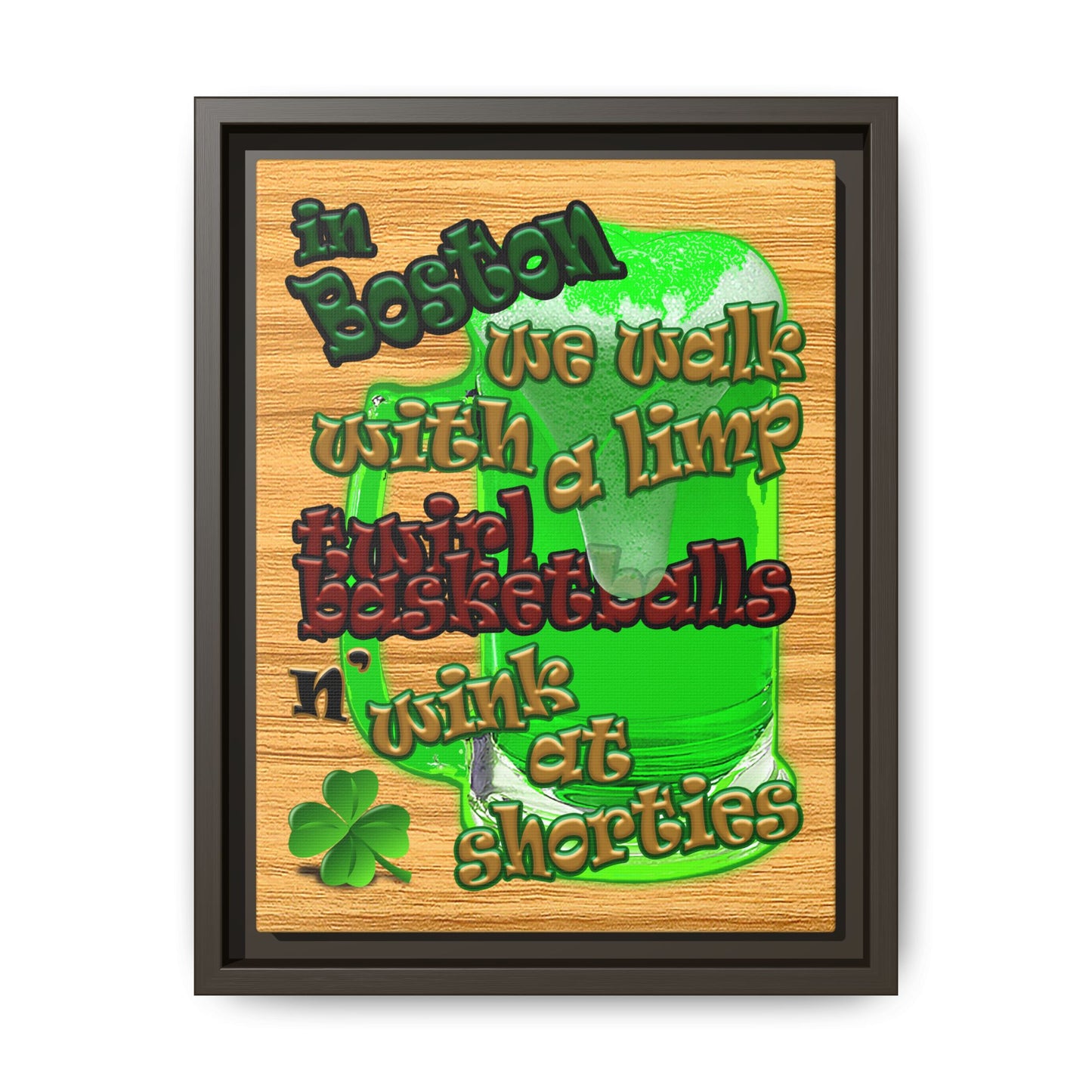 celtics logo - framed canvas art (butterscotch wood finish)