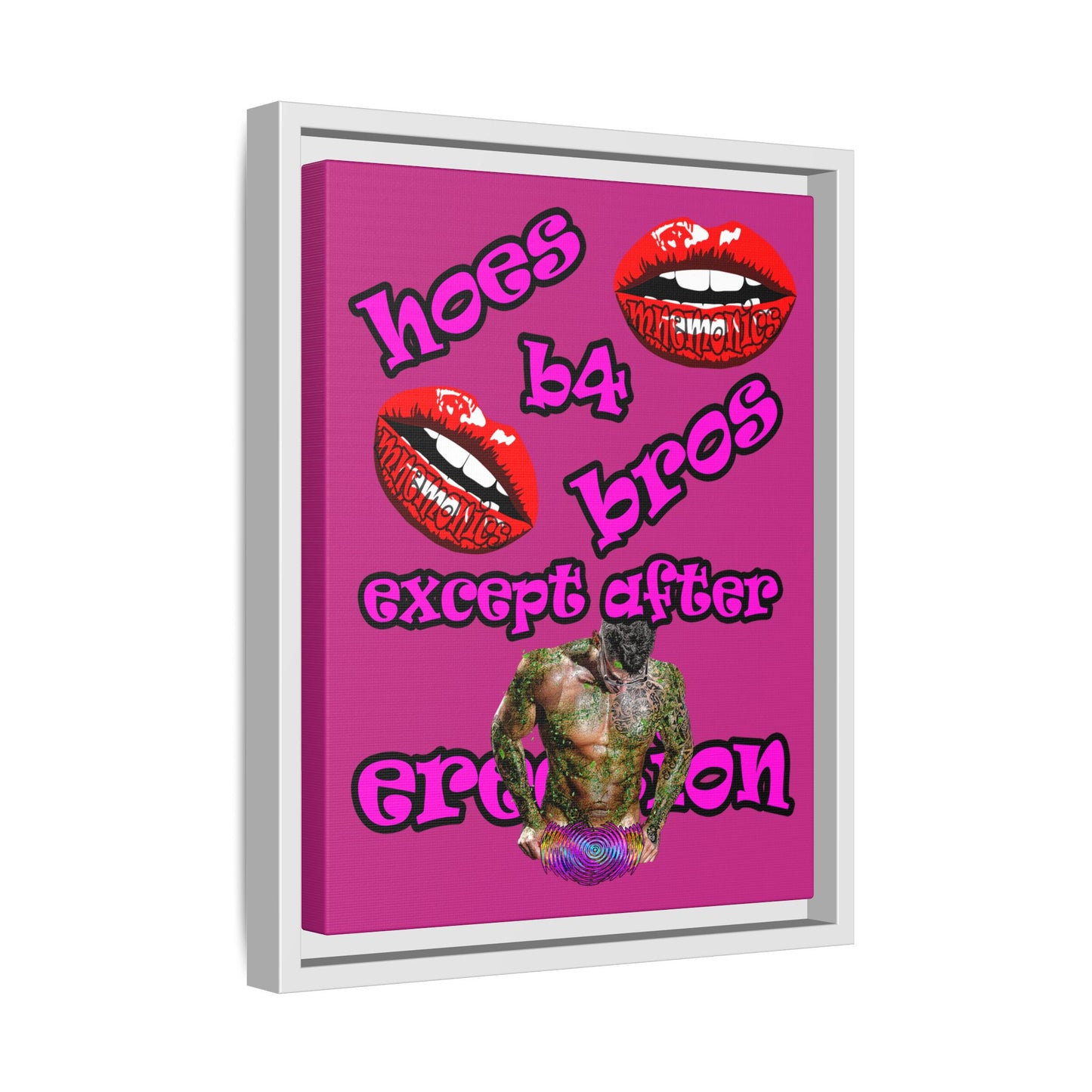 hoes b4 bros - framed canvas art (pink)