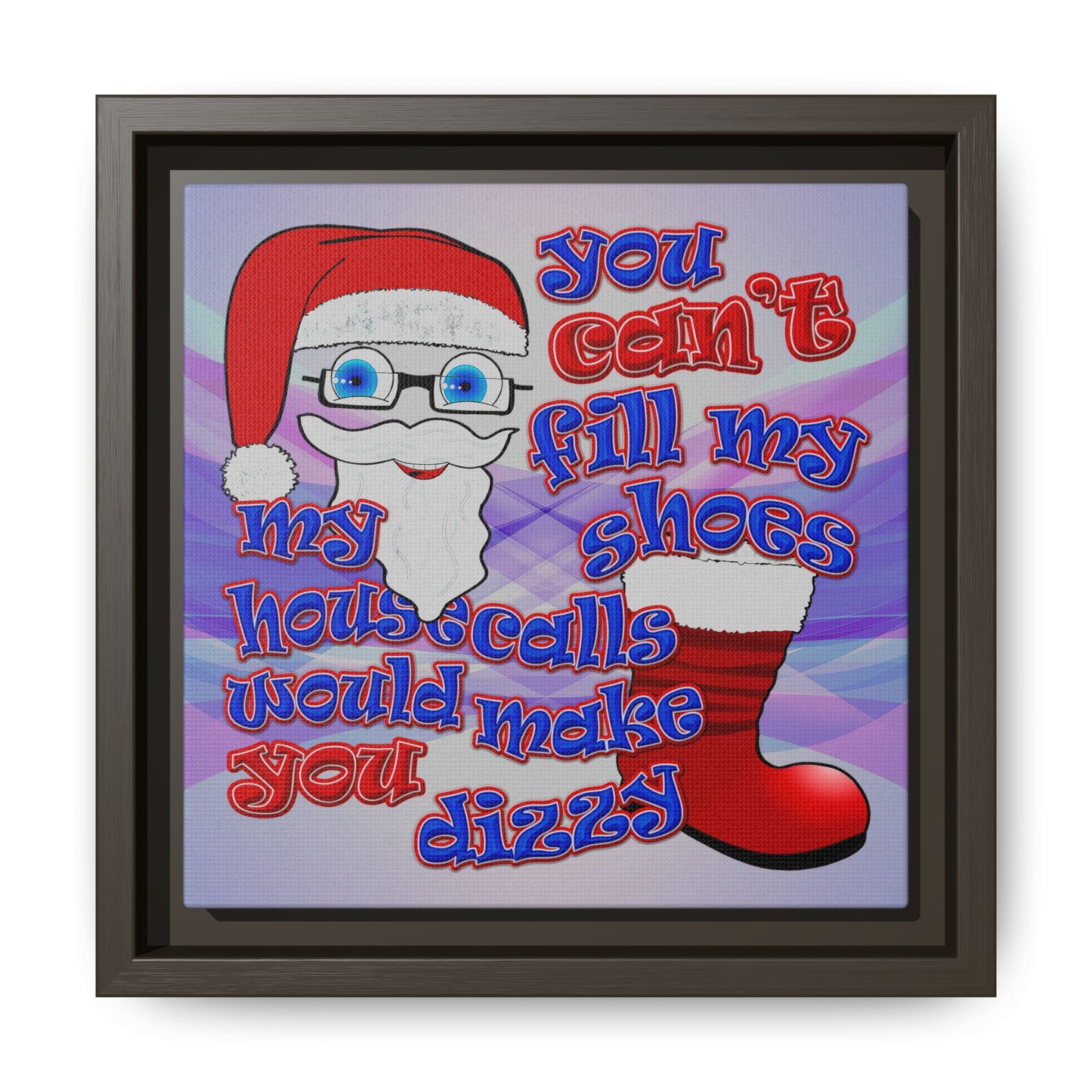 santa's shoes - framed canvas art (light blue-pink wave)