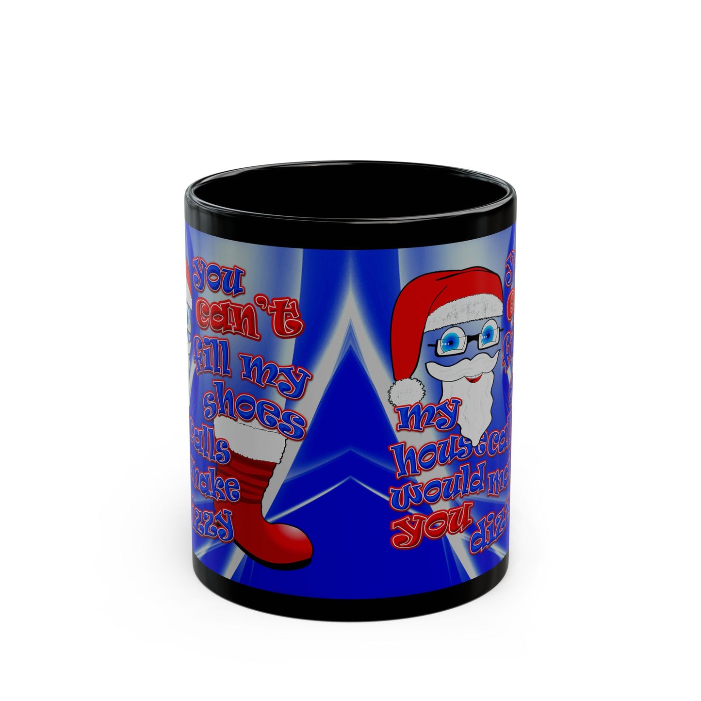 santa's shoes - Black Mug (blue-white wave)
