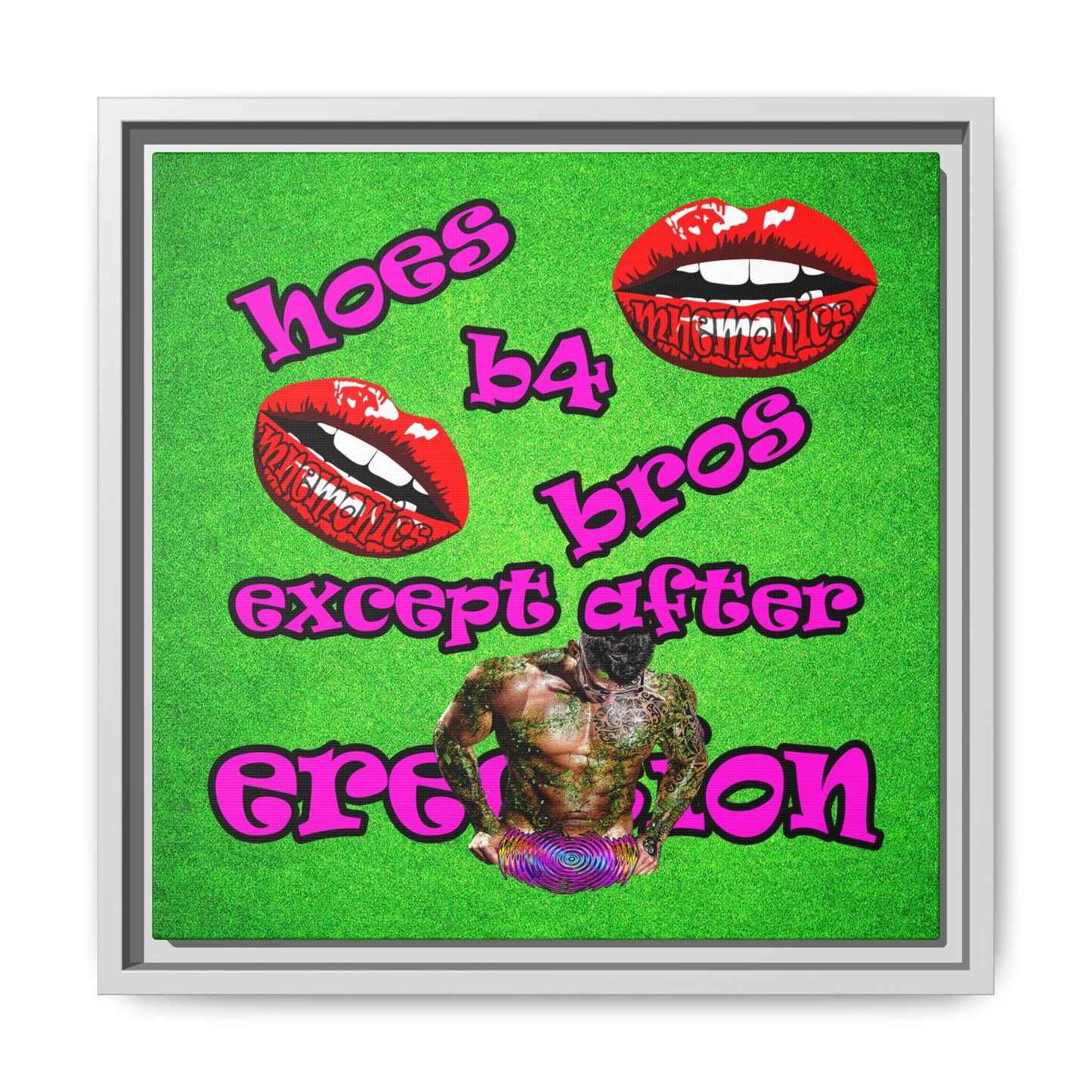 hoes b4 bros - framed canvas art (green turf)