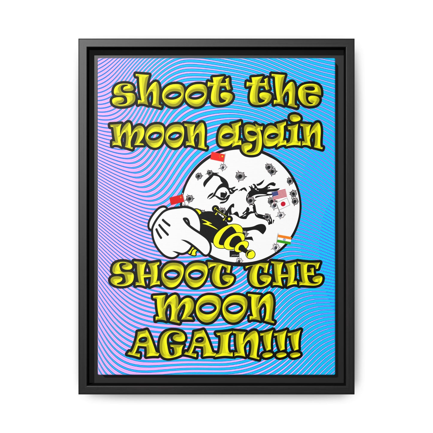 shoot the moon again - framed canvas art (light blue-purple wave)