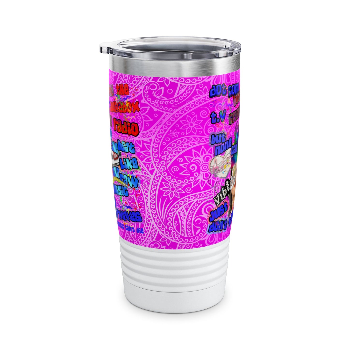 drop the beat - Ringneck Tumbler, 20oz  (pink swirl)