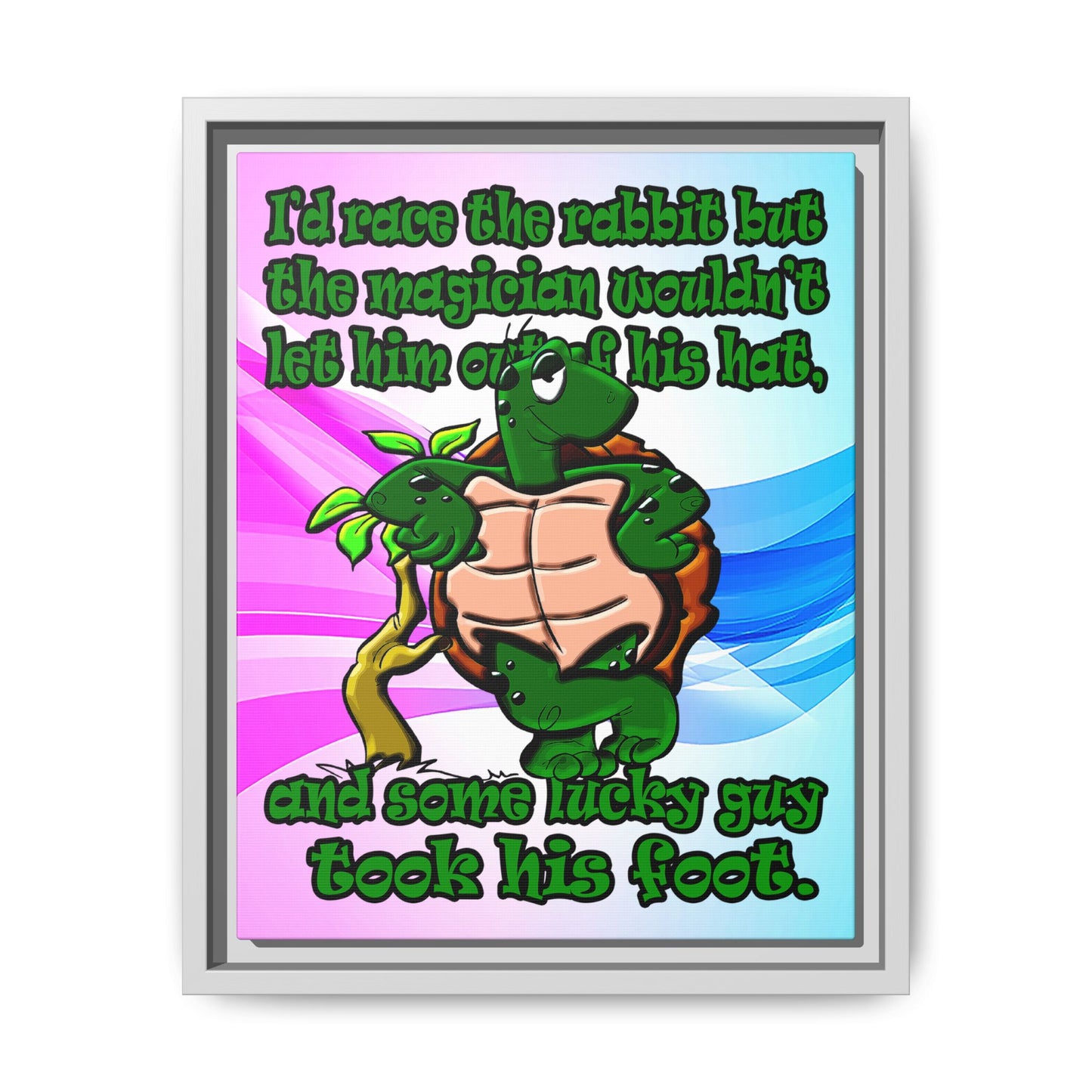 turtle race - framed canvas art (light blue-pink wave)
